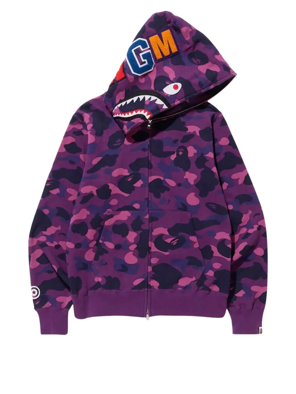 Authentic BAPE Color Camo Shark Full Zip Hoodie in the sought-after Purple Color
